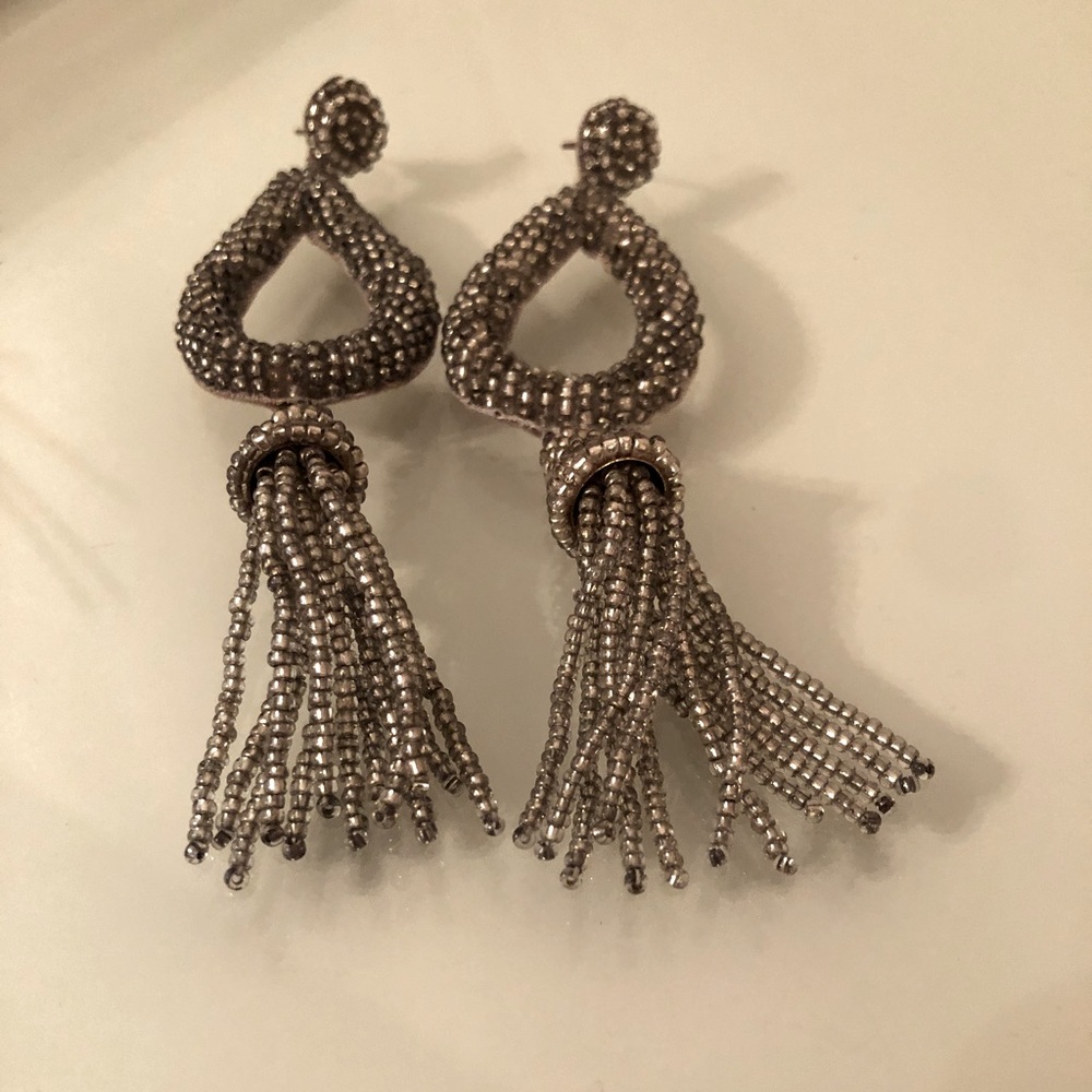Metallic beaded tassel earrings